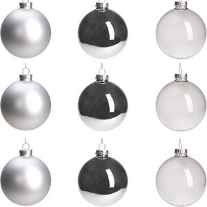 Set Of 9 Silver Glass Christmas Ball Ornaments, 3.15” Hanging Christmas Balls
